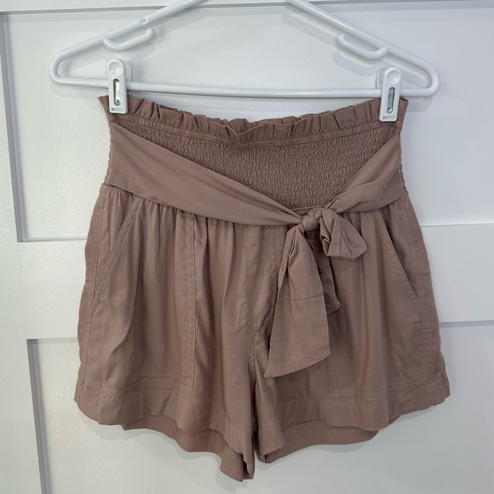 Abercrombie & Fitch High-Waist Tie Front Shorts in Mauve